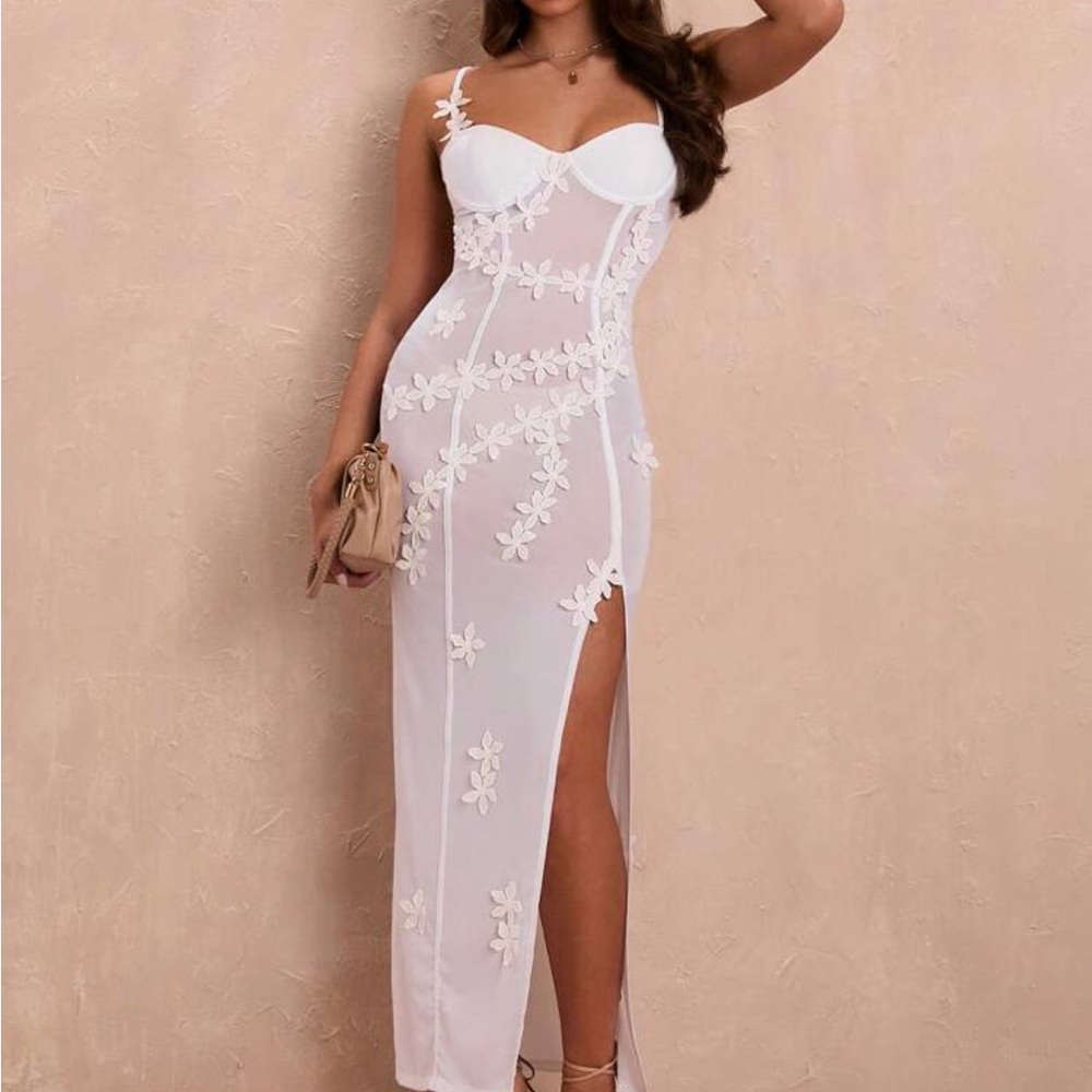 NWT 3D Floral Applique Sheer Dress